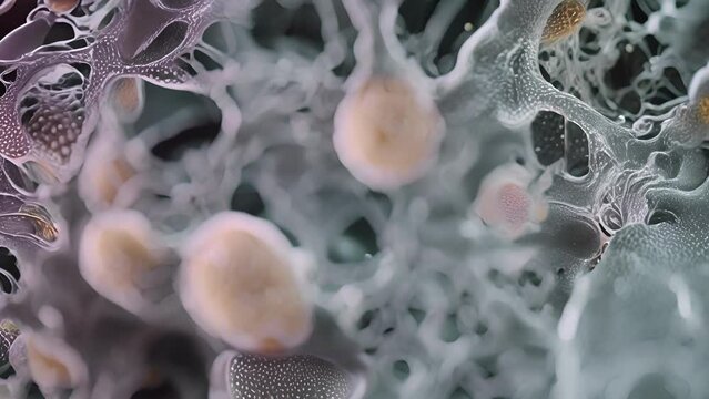 Cryoelectron microscopy animation of desmosomes in intestinal epithelial cells displaying their intricate structure and intercellular connections.
