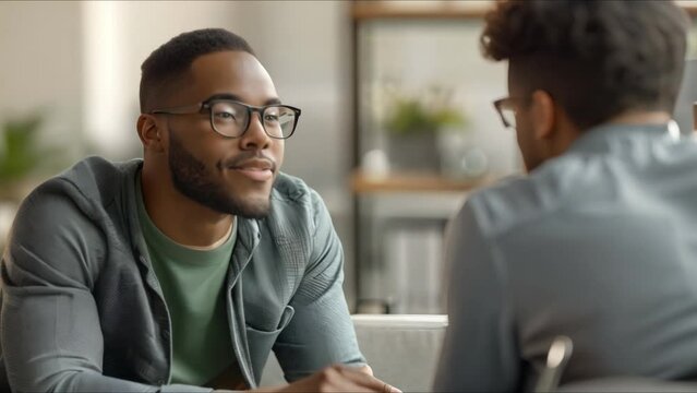 A real estate agent discussing mortgage options with a potential buyer in an office setting. Concept Real Estate, Mortgage Options, Buyer Consultation, Office Meeting, Property Investment