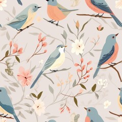 Pastel vintage bird pattern animal backgrounds wallpaper.
