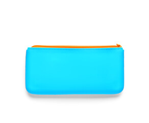 Blue pencil case on white background