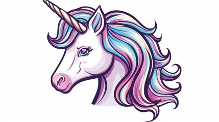 Fototapeta premium A close-up portrait of a unicorn with a long, flowing mane of colorful stripes. The unicorn's eye is a striking blue.