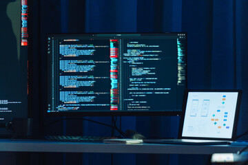 developer monitor screen show software data coding of training ai data at office