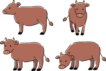 シンプルでかわいい牛のイラストセット