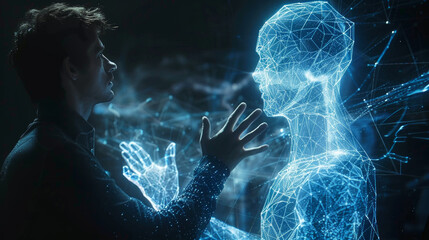 man and holograph AI 