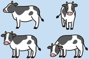 シンプルでかわいい牛のイラストセット