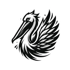 pelican logo mascot in black and white silhouette