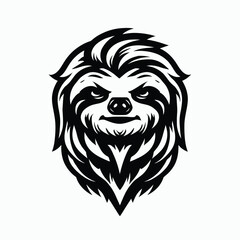 cartoon illustration of a sloth in black and white silhouette