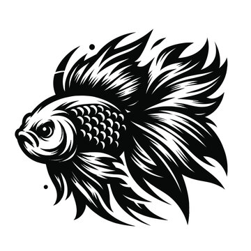 recommend clip art: cartoon illustration of a goldfish in black and white silhouette