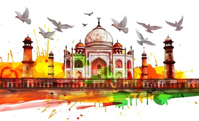 Obraz premium vector illustration of the Indian flag with taj mahal, Independence Day