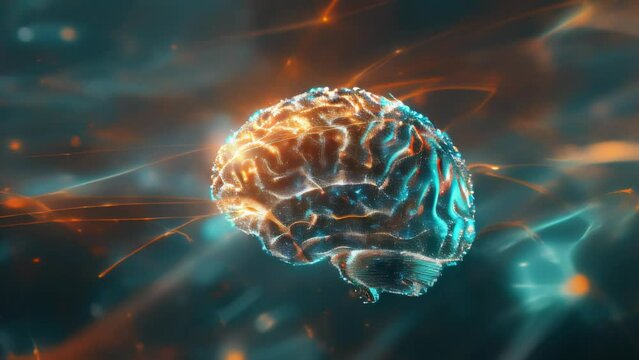 Vibrant digital brain interconnection on abstract background