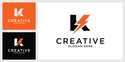 Initial letter K with lightning bolt logo vector design