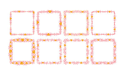 Hand drawn flat design hearts border and frame collection
