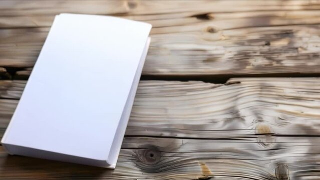 Minimalist book mockup on rustic wooden table with blank cover sparking imagination and endless design possibilities. Concept Book Mockup, Minimalist Design, Rustic Setting, Blank Cover