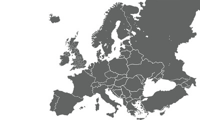 Europe map isolated on white background. for website layouts, background, education, precise, customizable, Travel worldwide, map silhouette backdrop, earth geography, political, reports.