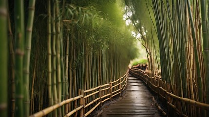 Fototapeta premium Bamboo Forest in Japan, Arashiyama, Kyoto. Natural Forest for Rest and Healing Power and tourist