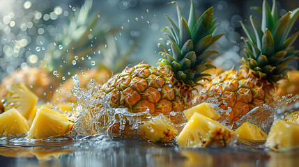 Sliced Pineapple Water Splash Summer Concept HD