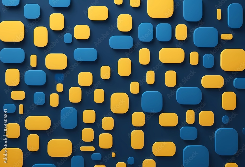 Poster blue and yellow abstract floating rounded rectangle shapes, geometric shape background template