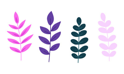 Hand drawn Monochromatic tropical leaves set on white background