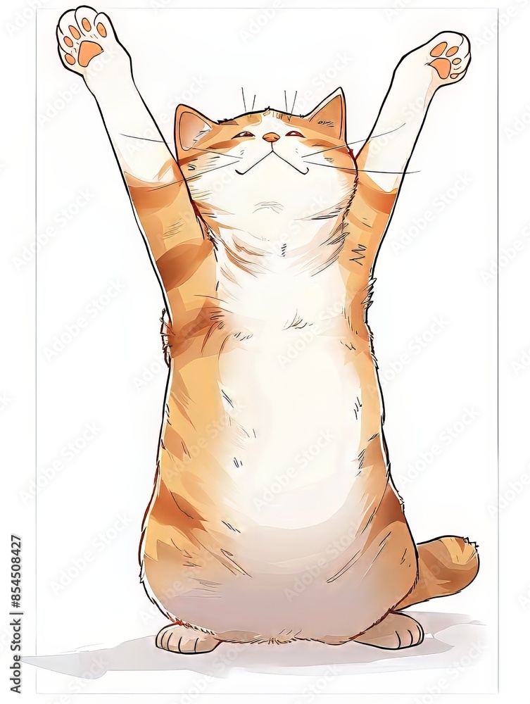 Sticker chubby orange cat on white