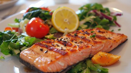 Delicious plate with salmon and veggies