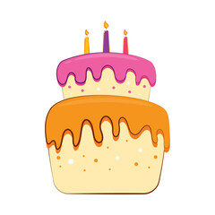 Cute Birthday Cake Party Cartoon Icon Illustration