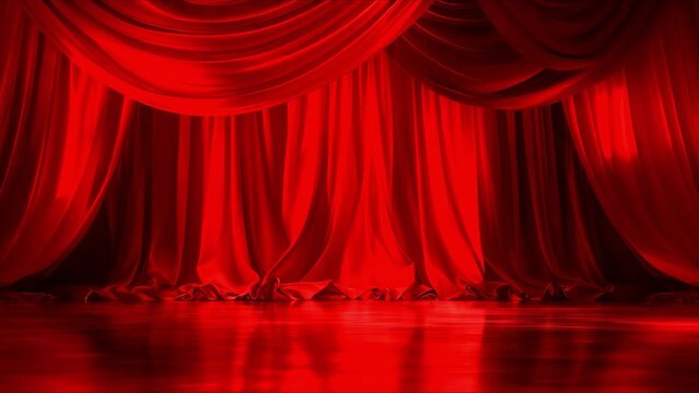 Opulent red silk theater curtains for a sophisticated cinema or opera hall. Concept Theater Curtains, Red Silk, Opulent Decor, Cinema Hall, Opera Hall