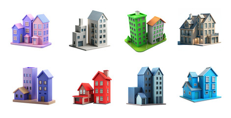 Fototapeta premium House isometric model collection. The concept of buying one's dream home through real estate agency services.