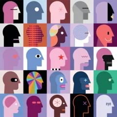 Printed roller blinds Human heads. Vector flat style graphic design elements. Tileable wallpaper, can be used as seamless background.