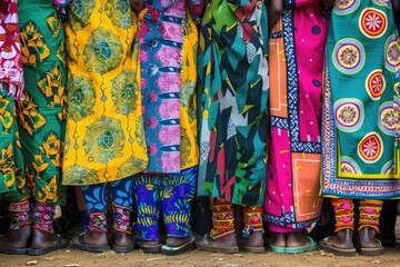 This image shows a group of people wearing colorful clothing, each expressing their individuality, creating a vibrant atmosphere. This image can be used for content related to fashion, culture, events