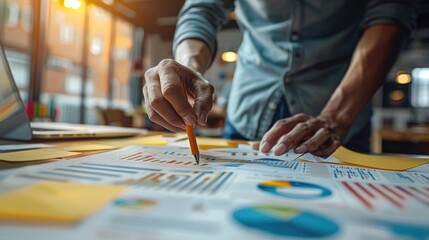 Obraz premium Close-up of a Person Analyzing Charts and Graphs