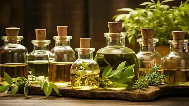 Glassware for Research and Development of Organic Botanical Products for Herbal Medicine and Skincare. Concept Organic Botanical Products, Herbal Medicine, Skincare, Glassware