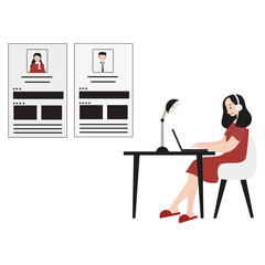 Online recruitment employee flat design illustration isolated in white background
