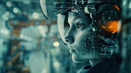 Cyborg Woman in a Futuristic Setting