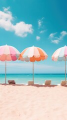 Fototapeta premium Beach umbrellas in beach outdoors horizon summer.
