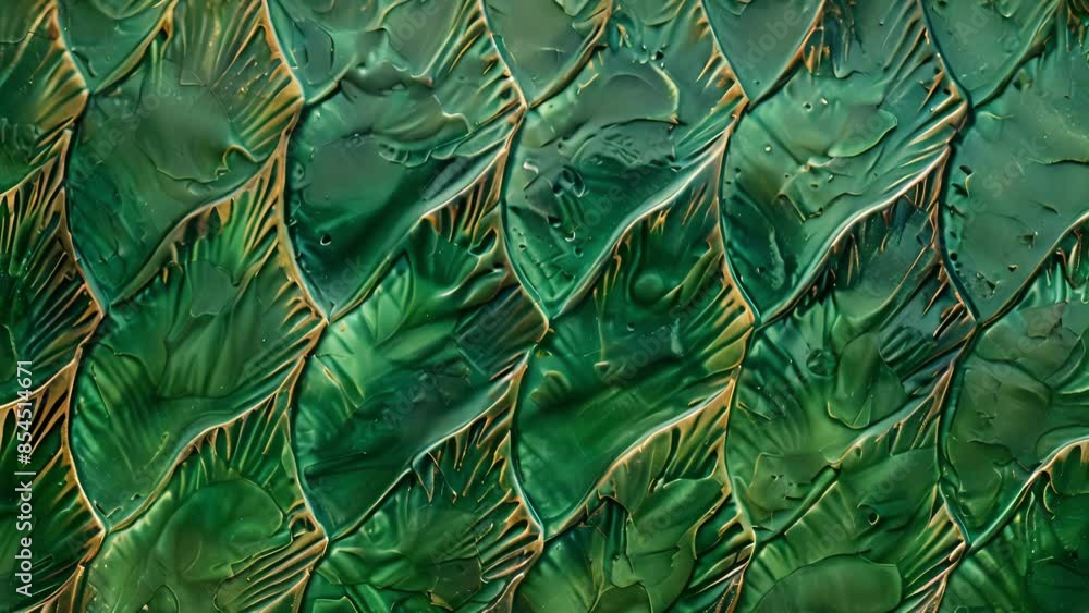 Poster a textured zoom in on a deep green tile with a striking pattern reminiscent of a peas feathers.