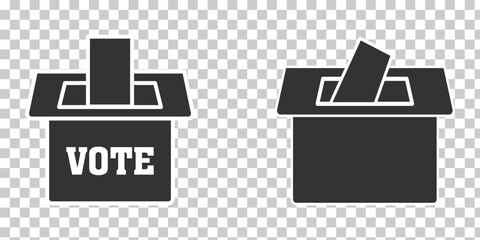 Black Election Vote ballot box for voting flat vector icon for apps and websites. Ballot icon vector illustration on transparent  background. Election vote business concept. Eps file 17.