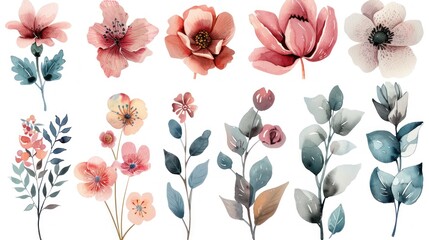 Watercolor Floral Collection: Delicate Pink and Blue