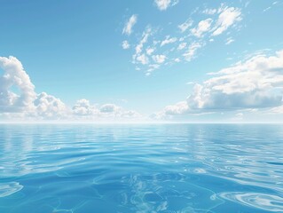 Obraz premium Blue sea water surface and sky with white clouds. 3D