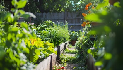 Obraz premium Bright Green backyard vegetable garden.