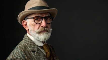 Classic and eccentric British gentleman stereotype in retro style and vintage fashion captured on...