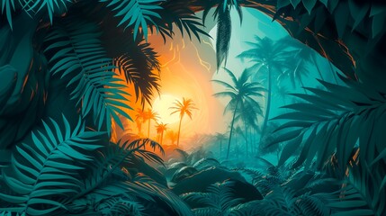 forest landscape paper cut out style, for wallpaper