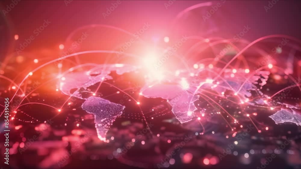 Poster global connectivity and communication represented by digital lines on a dark map. concept global con