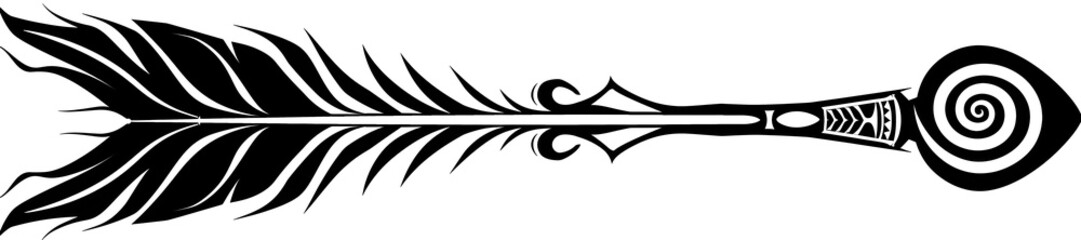 Minimal Black Tribal Arrow with Spirals in Clip Art Style