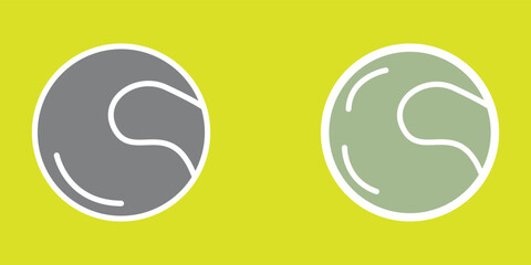 Tennis ball flat set icon with isolated on yellow background. Simple Tennis ball in flat style, web and mobile design. Sport equipment elements vector sign symbol. Vector illustration. Eps file 77.
