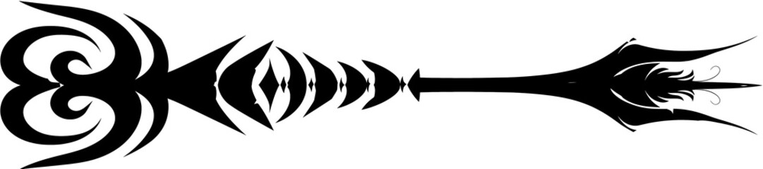 Stylized Tribal Arrow with Spiral Motif in Minimal Monochrome Design