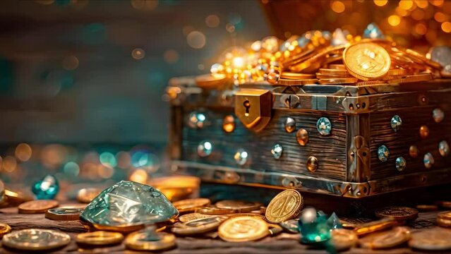 A chest brimming with glittering loot coins jewels and priceless treasures. Concept Treasure Hunt, Pirate Adventures, Hidden Treasures, Ocean Exploration, Riches Beyond Imagination