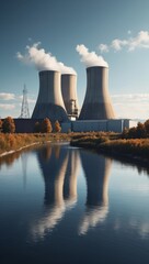 Rendering of a nuclear power plant with floating turbines and air coolers