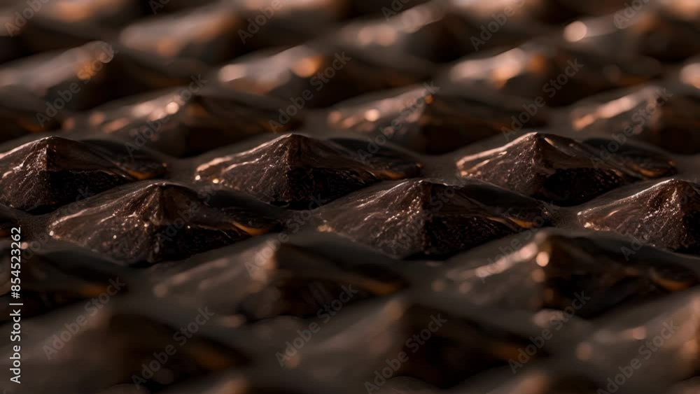 Poster an industrial metal mesh with a repetitive pattern of geometric shapes and sharp edges.