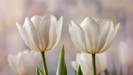 Naklejka premium create picture of set of white tulips.