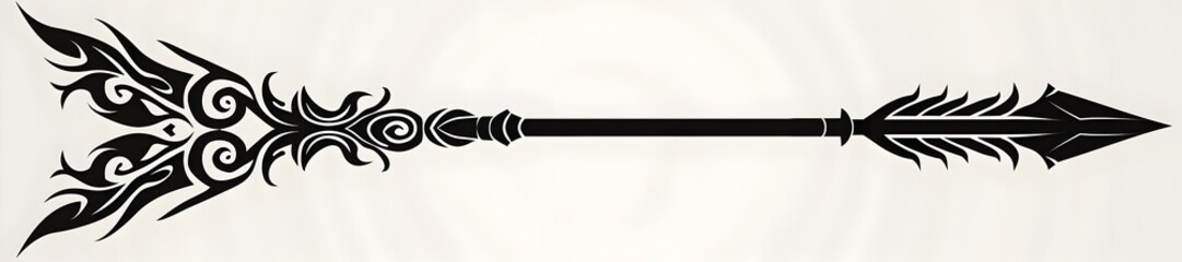 Fototapeta premium Tribal Styled Black Arrow With Spiral Details on Minimalist White Background